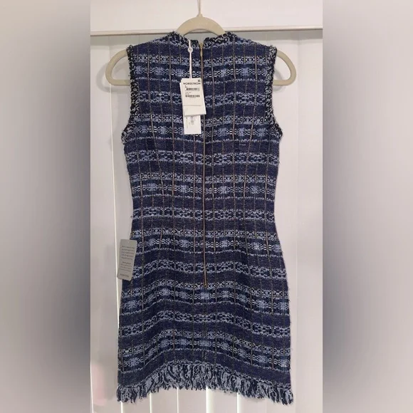 Rebecca Vallance Blue Plaid Button-Embellished Mini Dress